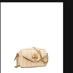 Tory Burch Cream Gold Crossbody Bag with Quilted Design
